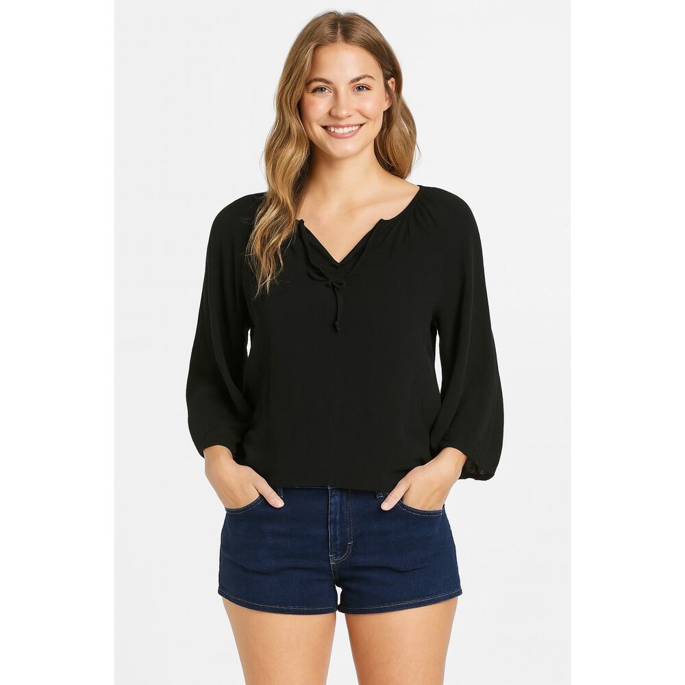 Encore by Idina Menzel Women's Black Cotton Peasant Blouse Top Size Small NWT